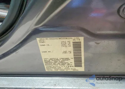 2020 Nissan Altima Sr z USA, uszkodzony, nr VIN 1N4BL4CV5LC117886